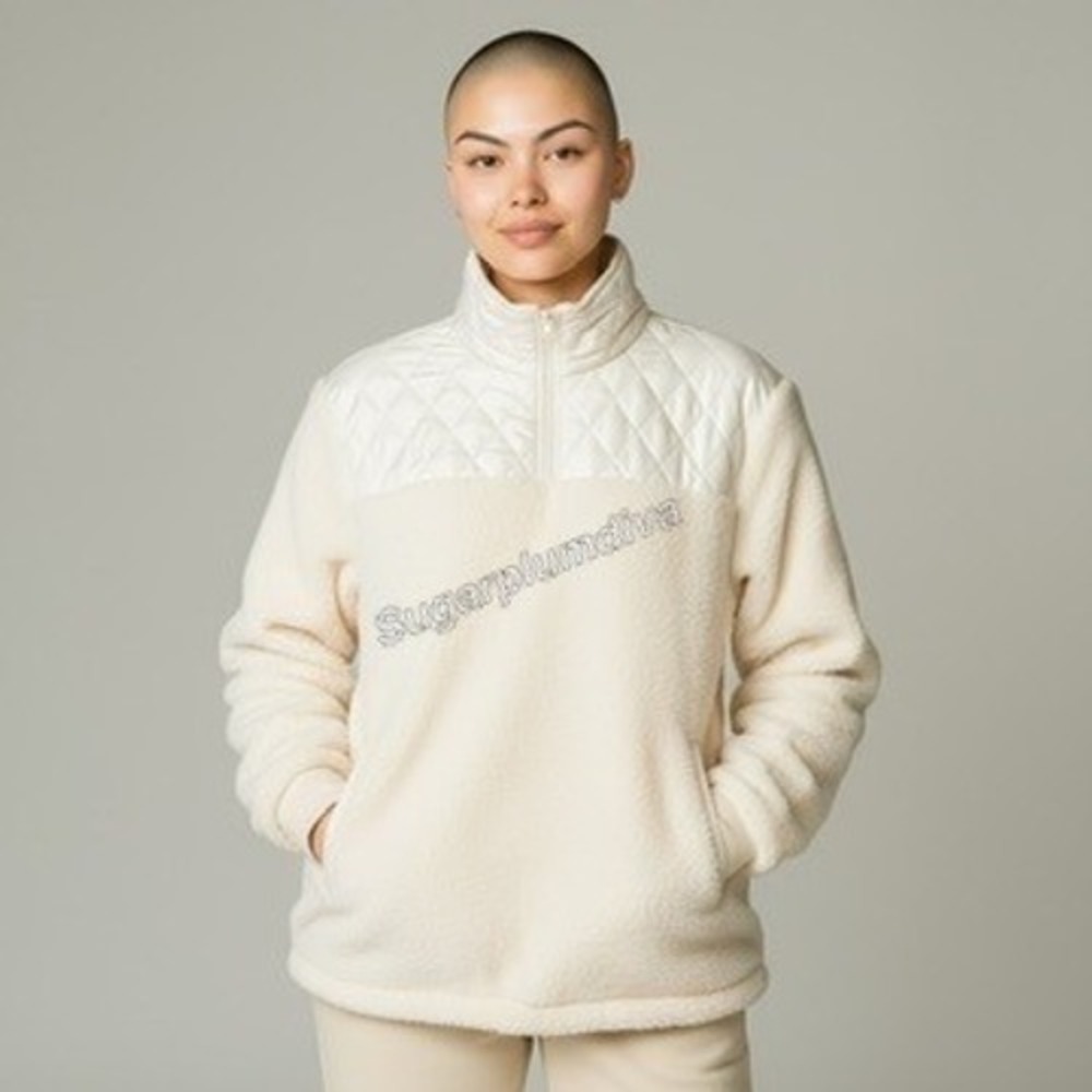 Lularoe‎ Cream High Pile Fleece Pullover Jacket LARGE Plush Cozy Outdoor Quilted